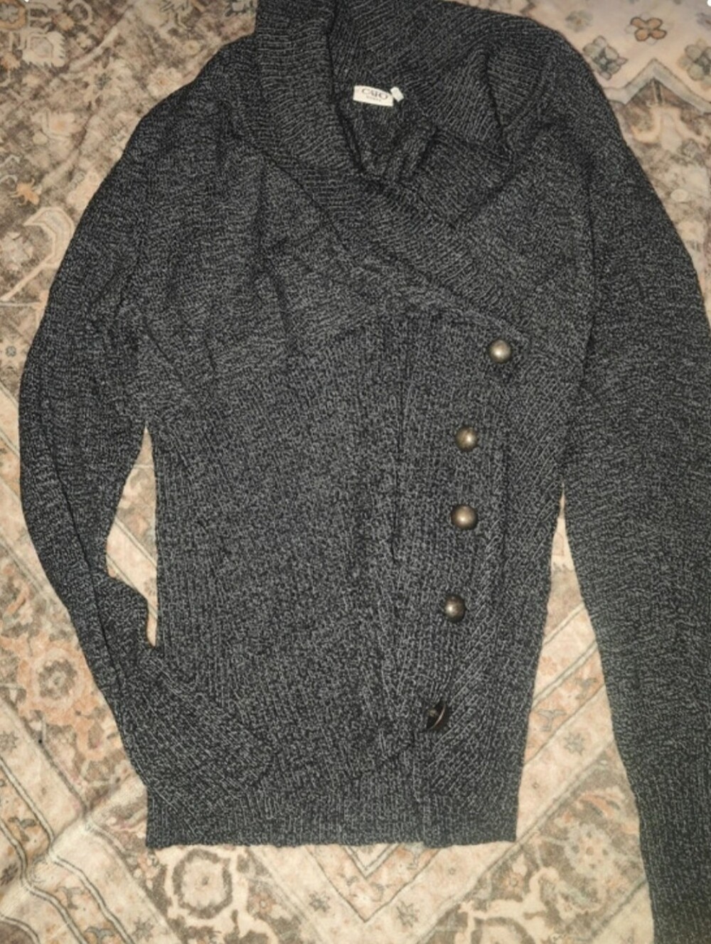 Cato Charcoal Gray Shawl-Collar Button Cardigan